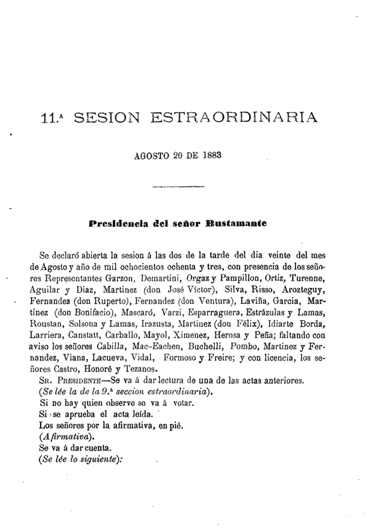 DIARIO DE SESIONES DE LA CAMARA DE REPRESENTANTES del 20/08/1883